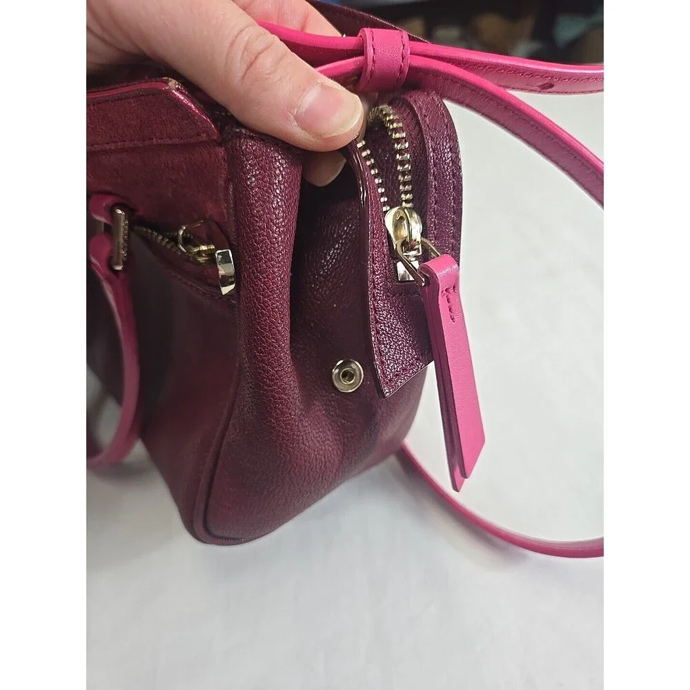 Cole Haan LINLEY Magenta Suede Leather Small Satchel Bag Purse Pink Gold Hardwar